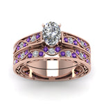 Load image into Gallery viewer, oval-cut-antique-filigree-wedding-ring-set-with-purple-amethyst-in-rose-gold-FDENS3543OVGVITOANGLE5-NL-RG