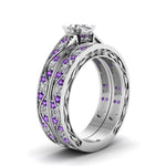 Load image into Gallery viewer, oval-cut-antique-filigree-wedding-ring-set-with-purple-amethyst-in-white-gold-FDENS3543OVGVITOANGLE2-NL-WG