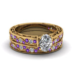Load image into Gallery viewer, oval-cut-antique-filigree-wedding-ring-set-with-purple-amethyst-in-yellow-gold-FDENS3543OVGVITO-NL-YG