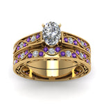 Load image into Gallery viewer, oval-cut-antique-filigree-wedding-ring-set-with-purple-amethyst-in-yellow-gold-FDENS3543OVGVITOANGLE5-NL-YG