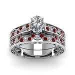 Load image into Gallery viewer, oval-cut-antique-filigree-wedding-ring-set-with-ruby-in-white-gold-FDENS3543OVGRUDRANGLE5-NL-WG