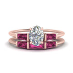 Load image into Gallery viewer, oval-shaped-bar-set-pink-sapphire-ring-with-matching-3-baguette-wedding-band-in-rose-gold-FDENS100OVGSADRPI-NL-RG