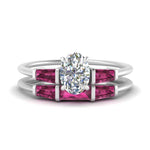Load image into Gallery viewer, oval-shaped-bar-set-pink-sapphire-ring-with-matching-3-baguette-wedding-band-in-white-gold-FDENS100OVGSADRPI-NL-WG