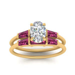 Load image into Gallery viewer, oval-shaped-bar-set-pink-sapphire-ring-with-matching-3-baguette-wedding-band-in-yellow-gold-FDENS100OVGSADRPIANGLE5-NL-YG