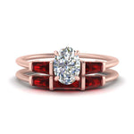 Load image into Gallery viewer, oval-shaped-bar-set-ruby-ring-with-matching-3-baguette-wedding-band-in-rose-gold-FDENS100OVGRUDR-NL-RG