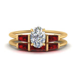 Load image into Gallery viewer, oval-shaped-bar-set-ruby-ring-with-matching-3-baguette-wedding-band-in-yellow-gold-FDENS100OVGRUDR-NL-YG
