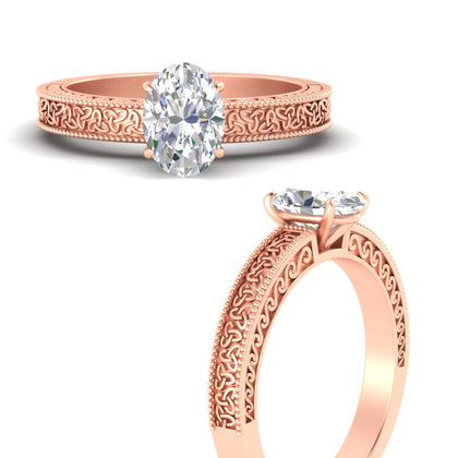 Oval Shaped Celtic Engraved Solitaire Engagement Ring