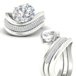 Load image into Gallery viewer, oval-shaped-dual-bands-with-wave-solitaire-ring-in-white-gold-fdens11566ov-nl-wg-w3.jpg