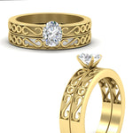 Load image into Gallery viewer, oval-shaped-filigree-single-stone-diamond-wedding-ring-set-in-yellow-gold-FDENS3289OVANGLE3-NL-YG.jpg?v=1763371069