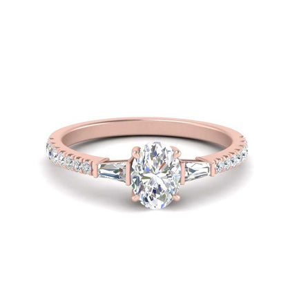 Oval Shape Lab Diamond Ring with Baguette Side Stones