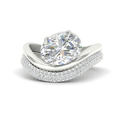 Pave Band with Wave Solitaire Ring