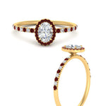 Load image into Gallery viewer, oval-shaped-ruby-halo-petite-engagement-ring-in-yellow-gold-FD8523OVRGRUDRANGLE3-NL-YG