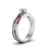 Load image into Gallery viewer, oval-shaped-simple-diamond-twisted-vine-bridal-ring-sets-with-pink-sapphire-in-14K-white-gold-FD8233OVGSADRPI-NL-WG