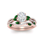 Load image into Gallery viewer, oval-shaped-twisted-vine-luxury-emerald-bridal-ring-set-in-rose-gold-FDENR3211OVGEMGRANGLE3-NL-RG