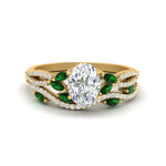 Load image into Gallery viewer, oval-shaped-twisted-vine-luxury-emerald-bridal-ring-set-in-yellow-gold-FDENR3211OVGEMGRANGLE3-NL-YG