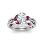 Load image into Gallery viewer, oval-shaped-twisted-vine-luxury-pink-sapphire-bridal-ring-set-in-white-gold-FDENR3211OVGSADRPIANGLE3-NL-WG
