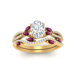 Load image into Gallery viewer, oval-shaped-twisted-vine-luxury-pink-sapphire-bridal-ring-set-in-yellow-gold-FDENR3211OVGSADRPIANGLE3-NL-YG