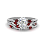 Load image into Gallery viewer, oval-shaped-twisted-vine-luxury-ruby-bridal-ring-set-in-white-gold-FDENR3211OVGRUDRANGLE3-NL-WG