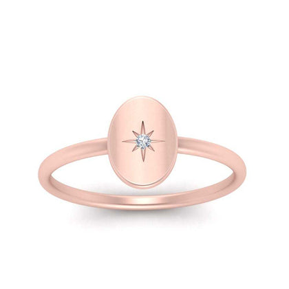 Oval Starburst Gold And Diamond Signet Ring