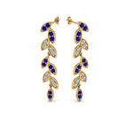 Load image into Gallery viewer, pave-diamond-leaf-drop-earring-with-blue-sapphire-in-14K-yellow-gold-FD-EAR8334GSABL-NL-YG