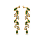 Load image into Gallery viewer, pave-diamond-leaf-drop-earring-with-emerald-in-14K-yellow-gold-FD-EAR8334GEMGR-NL-YG