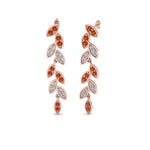 Load image into Gallery viewer, pave-diamond-leaf-drop-earring-with-orange-sapphire-in-14K-rose-gold-FD-EAR8334GSAOR-NL-RG