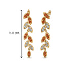 Load image into Gallery viewer, pave-diamond-leaf-drop-earring-with-orange-sapphire-in-14K-yellow-gold-FD-EAR8334GSAOR-NL-YG