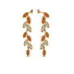 Load image into Gallery viewer, pave-diamond-leaf-drop-earring-with-orange-sapphire-in-14K-yellow-gold-FD-EAR8334GSAOR-NL-YG