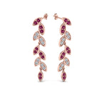 Load image into Gallery viewer, pave-diamond-leaf-drop-earring-with-pink-sapphire-in-14K-rose-gold-FD-EAR8334GSADRPI-NL-RG