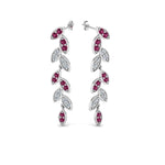 Load image into Gallery viewer, pave-diamond-leaf-drop-earring-with-pink-sapphire-in-14K-white-gold-FD-EAR8334GSADRPI-NL-WG