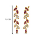 Load image into Gallery viewer, pave-diamond-leaf-drop-earring-with-pink-sapphire-in-14K-yellow-gold-FD-EAR8334GSADRPI-NL-YG