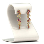 Load image into Gallery viewer, pave-diamond-leaf-drop-earring-with-pink-sapphire-in-14K-yellow-gold-FD-EAR8334GSADRPI-NL-YG