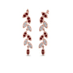 Load image into Gallery viewer, pave-diamond-leaf-drop-earring-with-ruby-in-14K-rose-gold-FD-EAR8334GRUDR-NL-RG