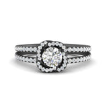 Load image into Gallery viewer, pave-split-shank-halo-diamond-ring-in-black-gold-FD9979RORANGLE3-NL-BG