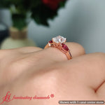 Load image into Gallery viewer, pear-3-stone-cushion-cut-cathedral-ring-with-ruby-in-14k-rose-gold-fdenr9210-2