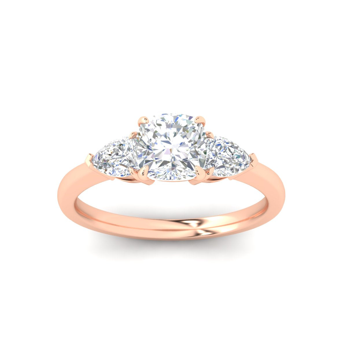 3 Stone Cushion Cut Lab Diamond Cathedral Ring With Pear Accents 