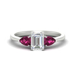 Load image into Gallery viewer, 3 Stone Emerald Cut Lab Diamond Cathedral Ring With Pear Accents
