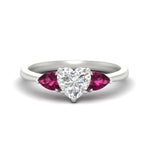 Load image into Gallery viewer, 3 Stone Heart Shaped Lab Diamond Cathedral Ring With Pear Accents