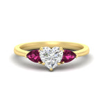 Load image into Gallery viewer, 3 Stone Heart Shaped Lab Diamond Cathedral Ring With Pear Accents