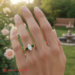 Load image into Gallery viewer, pear-diamond-cathedral-marquise-cut-engagement-ring-with-emerald-in-yellow-gold-fdenr9210mq