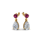 Load image into Gallery viewer, pear-drop-diamond-earring-with-pink-sapphire-in-14K-yellow-gold-FDEAR8386GSADRPI-NL-YG