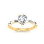 Load image into Gallery viewer, Pear Thin Band Engagement Ring With Baguette