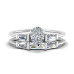 Load image into Gallery viewer, pear-shaped-bar-set-diamond-ring-with-matching-3-baguette-wedding-band-in-white-gold-FDENS100PE-NL-WG