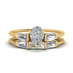 Load image into Gallery viewer, pear-shaped-bar-set-diamond-ring-with-matching-3-baguette-wedding-band-in-yellow-gold-FDENS100PE-NL-YG