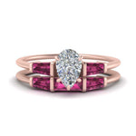 Load image into Gallery viewer, pear-shaped-bar-set-pink-sapphire-ring-with-matching-3-baguette-wedding-band-in-rose-gold-FDENS100PEGSADRPI-NL-RG