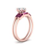 Load image into Gallery viewer, pear-shaped-bar-set-pink-sapphire-ring-with-matching-3-baguette-wedding-band-in-rose-gold-FDENS100PEGSADRPIANGLE2-NL-RG