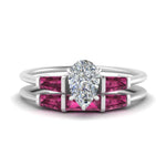Load image into Gallery viewer, pear-shaped-bar-set-pink-sapphire-ring-with-matching-3-baguette-wedding-band-in-white-gold-FDENS100PEGSADRPI-NL-WG