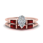 Load image into Gallery viewer, pear-shaped-bar-set-ruby-ring-with-matching-3-baguette-wedding-band-in-rose-gold-FDENS100PEGRUDR-NL-RG