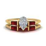 Load image into Gallery viewer, pear-shaped-bar-set-ruby-ring-with-matching-3-baguette-wedding-band-in-yellow-gold-FDENS100PEGRUDR-NL-YG