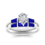 Load image into Gallery viewer, pear-shaped-bar-set-sapphire-ring-with-matching-3-baguette-wedding-band-in-white-gold-FDENS100PEGSABLANGLE5-NL-WG